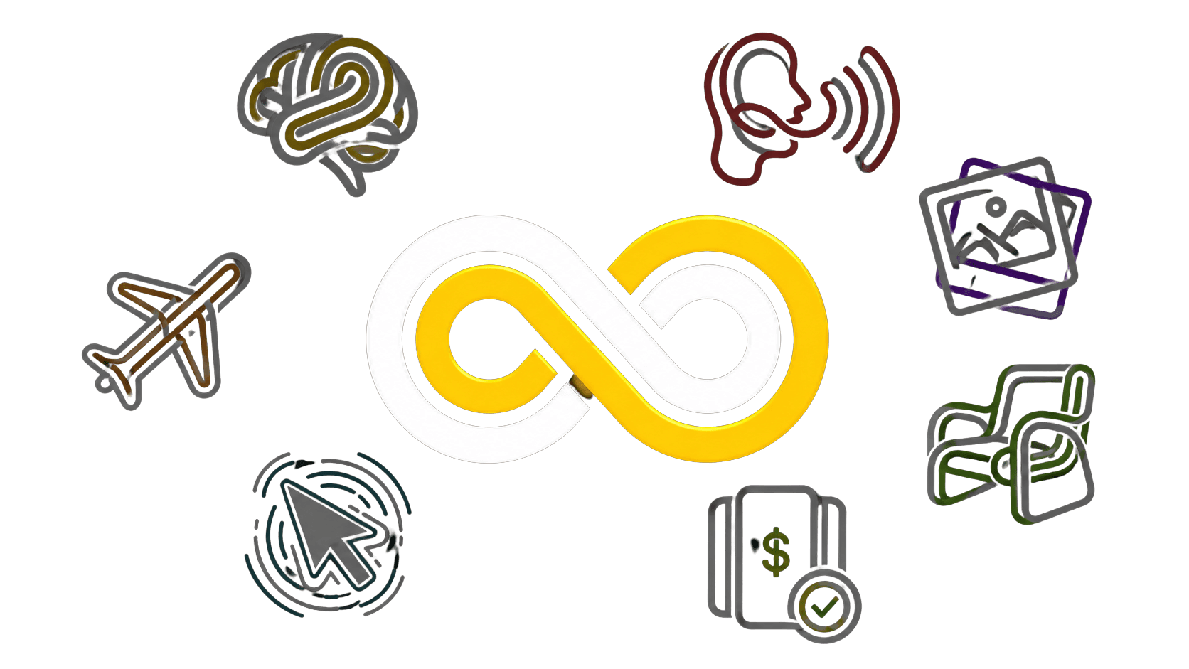 The SubSync infinity mark surrounded by all seven app icons